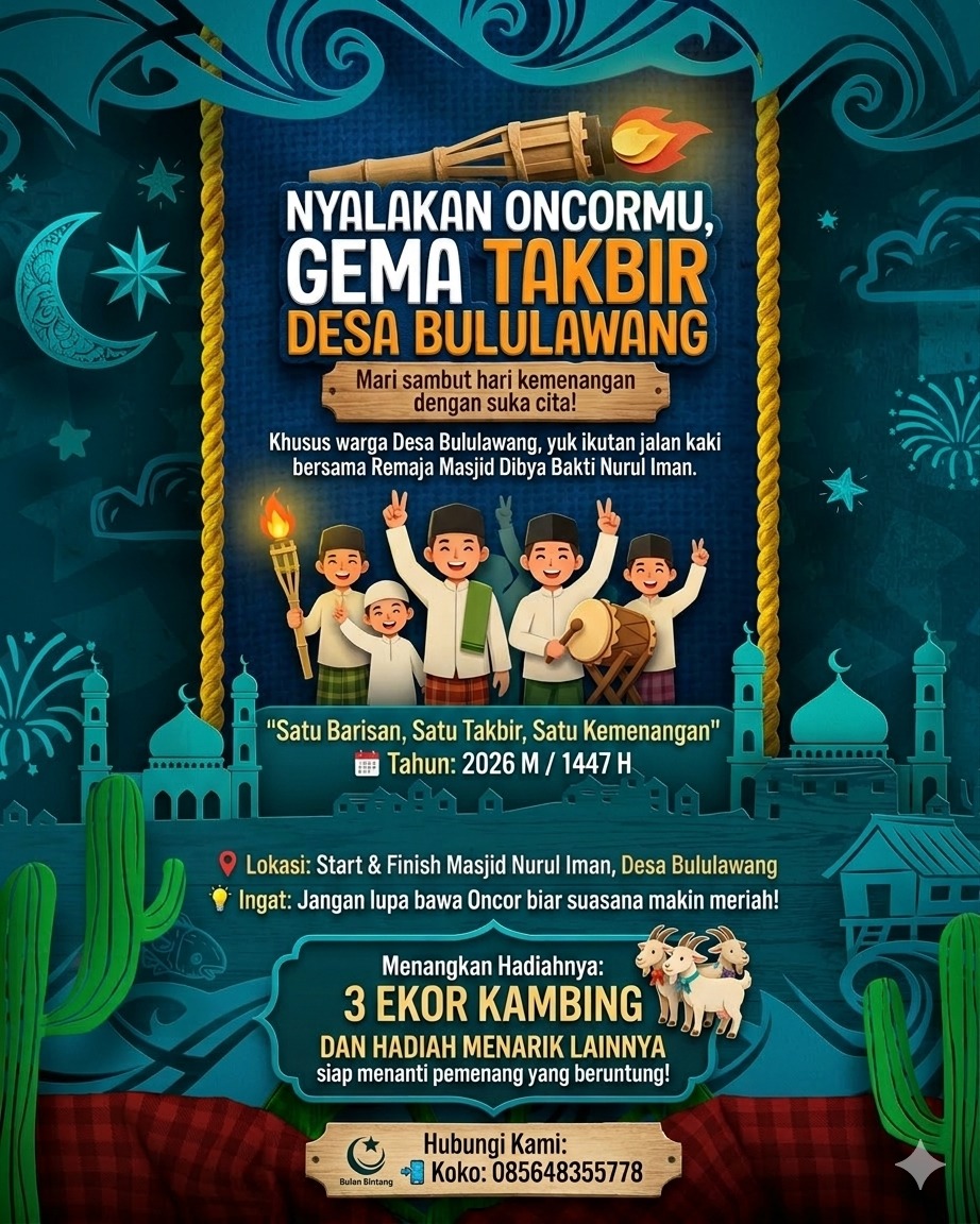 Remaja Masjid Dibya Bhakti Nurul Iman Bululawang Gelar Takbir Keliling Meriah dengan Doorprize Kambi